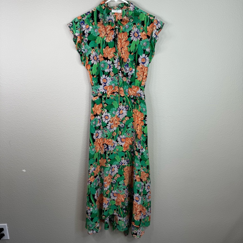 Sandro Paris Maline Silk Dress Size 2 Floral MIDI XS Wedding Guest - Picture 4 of 14